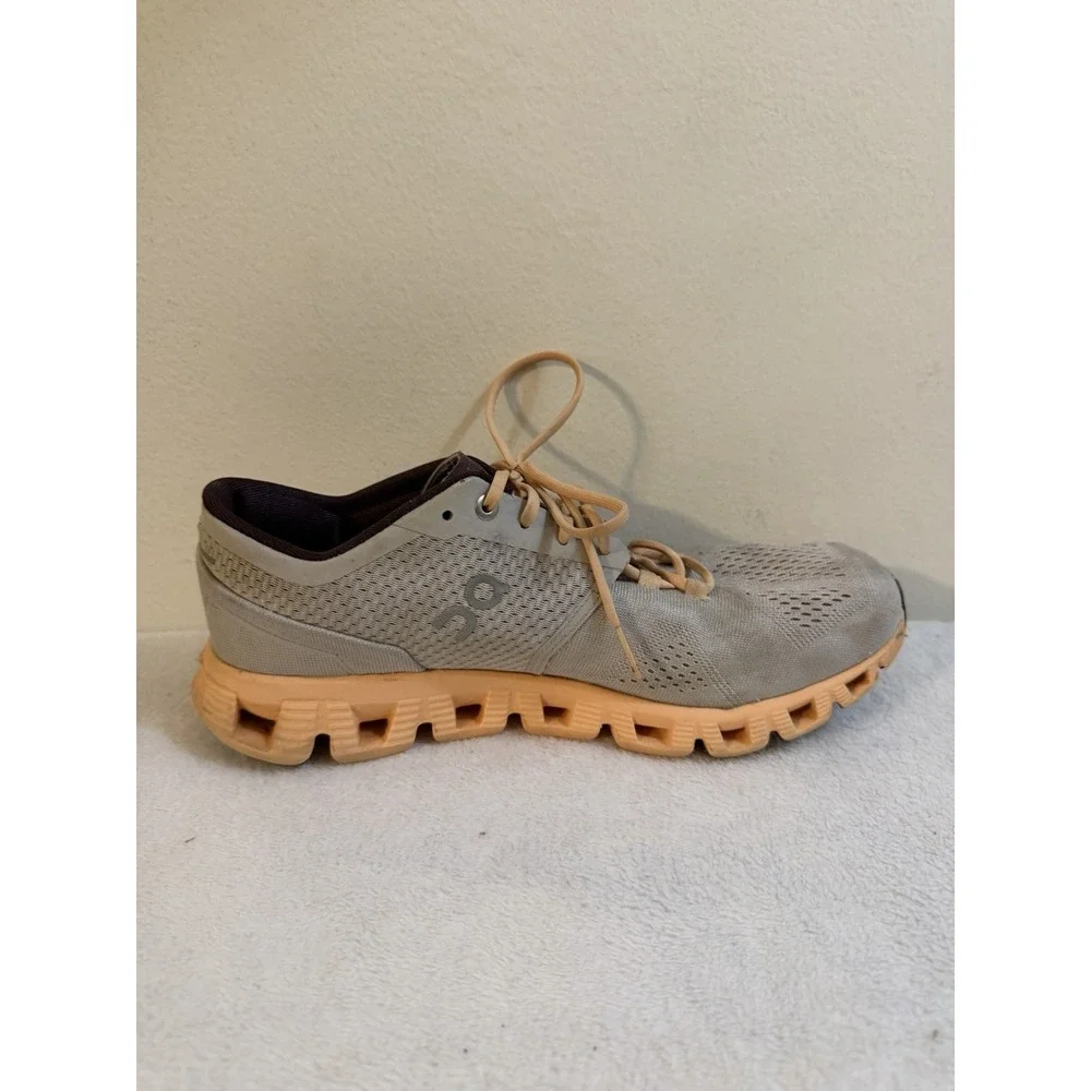 On Cloud X Silver Almond Womens Size W 9.5 Gray Peach Running Shoes Sneakers